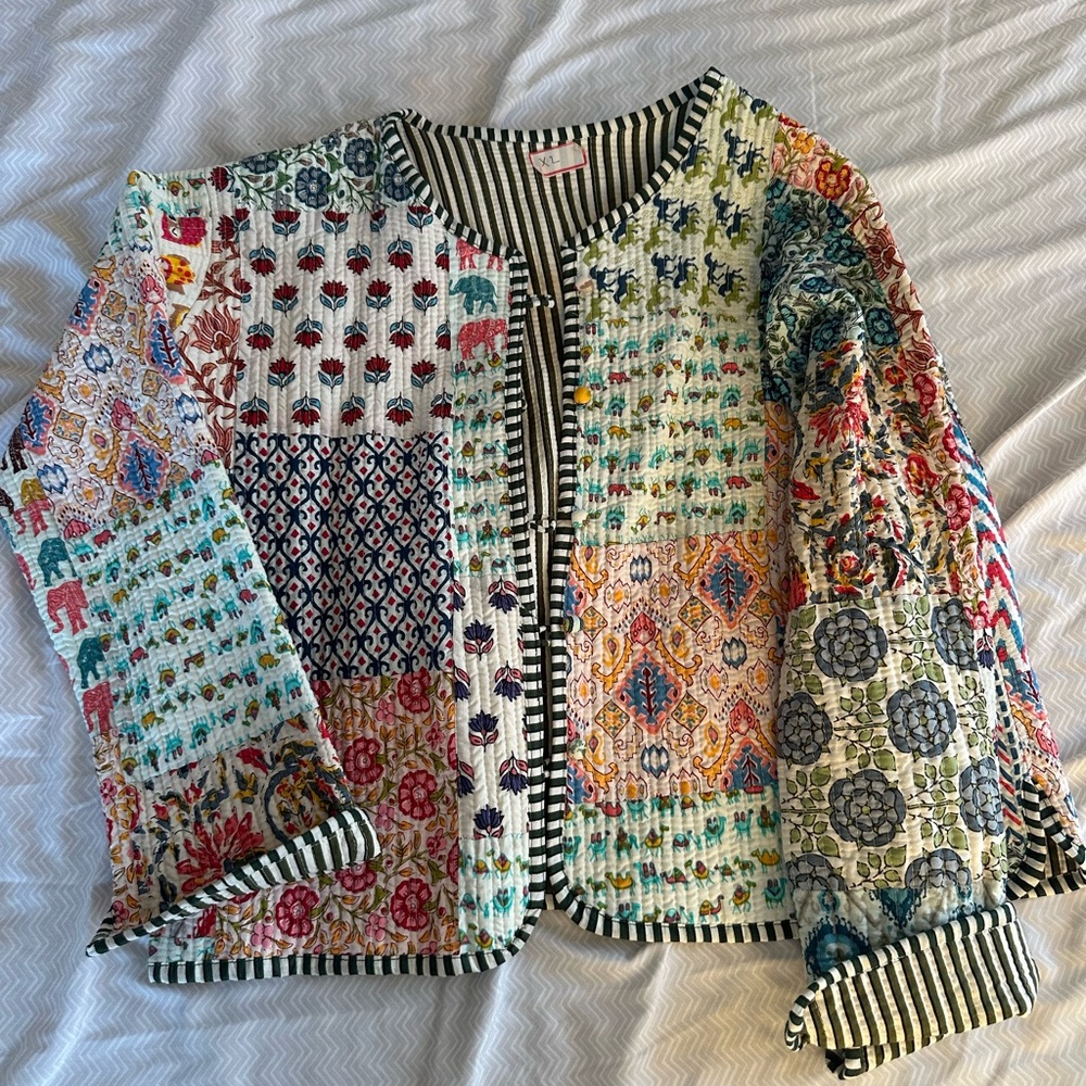 Patchwork Quilted Bomber Jacket in Multi - image 2